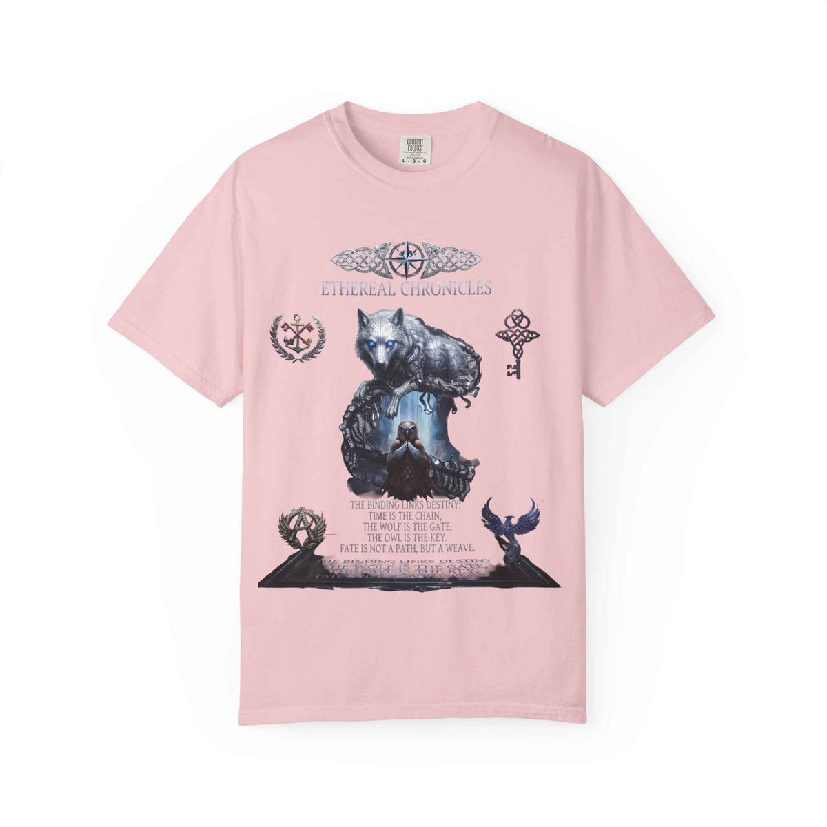 Mythical Wolf & Celestial Owl Graphic Tee, Dark Gothic Heavyweight Unisex