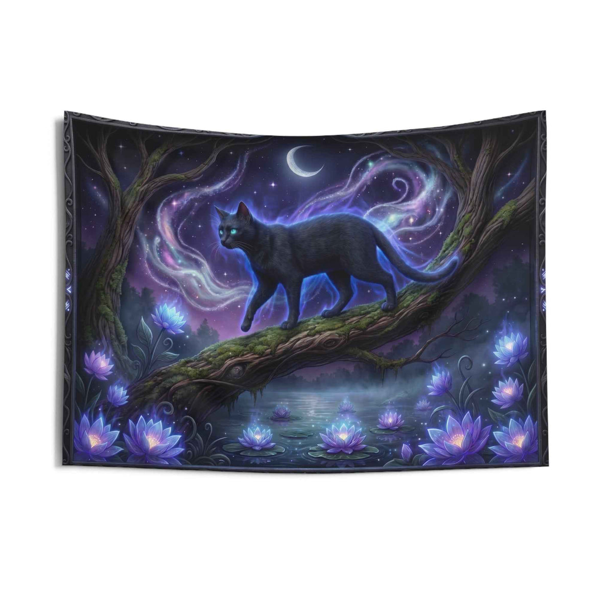Astral Black Cat Decor Fabric - Dark Academia Style