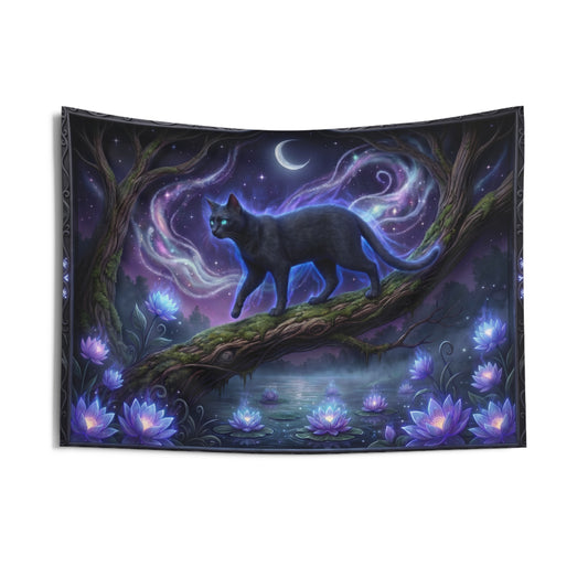 Schwarze Katze Wandteppich, Dark Academia Deko, Große Wandkunst, Ästhetische Deko für Studentenwohnheim, Schlafzimmer Deko, Einweihungsgeschenk
