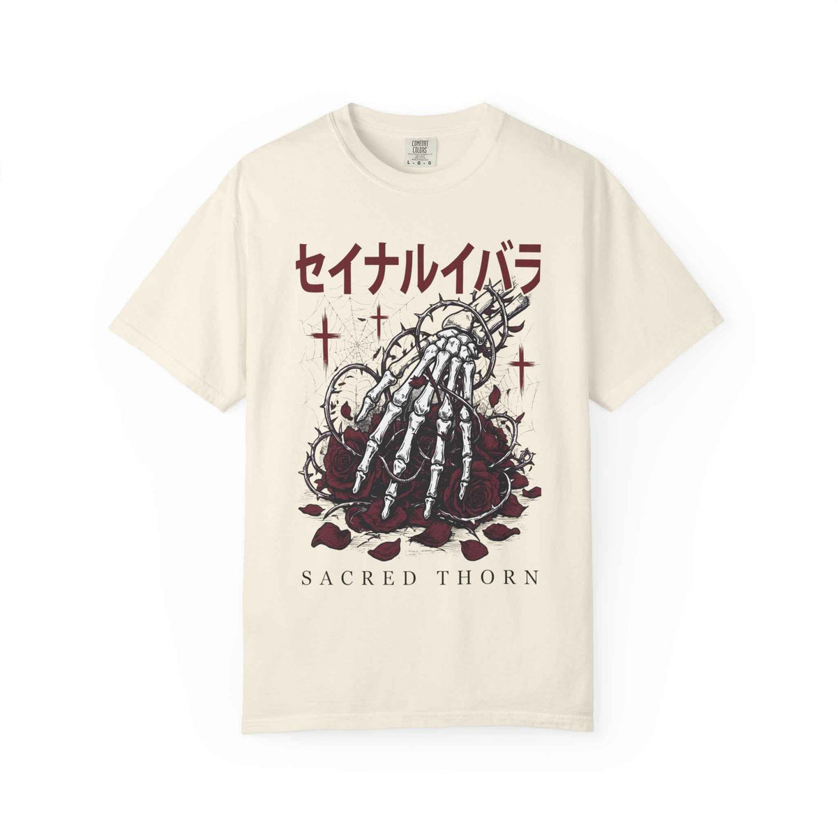 Dark Poetry Graphic Tee: Japanese Skeleton Hand Design