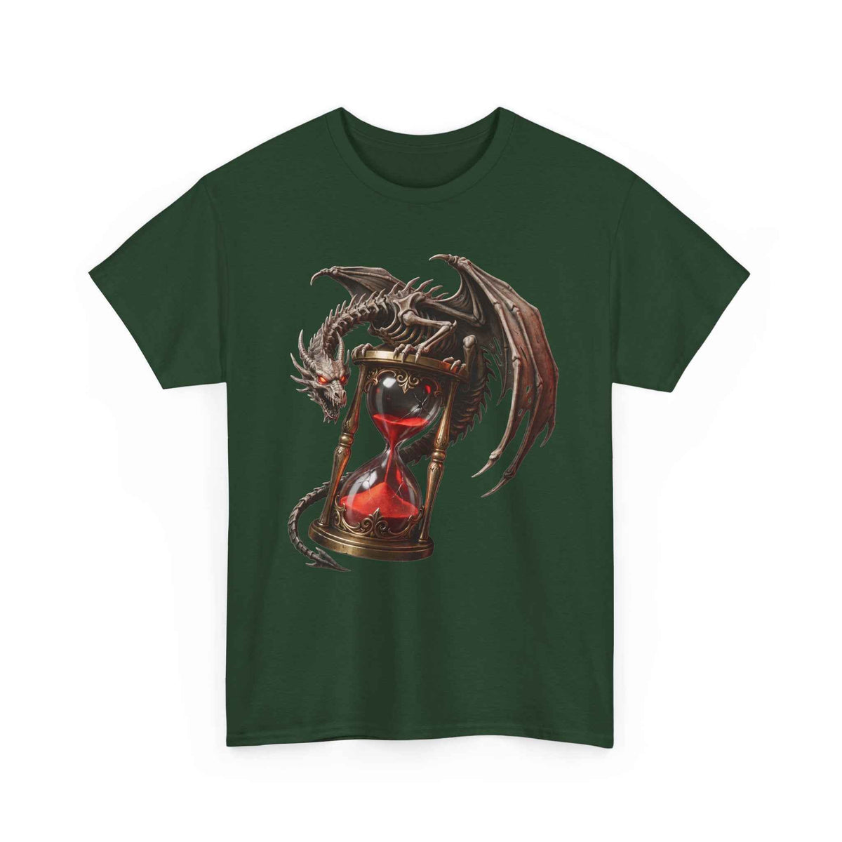 Crimson Dragon Hourglass Graphic Tee - Heavyweight Cotton Dark Fantasy Streetwear T-Shirt