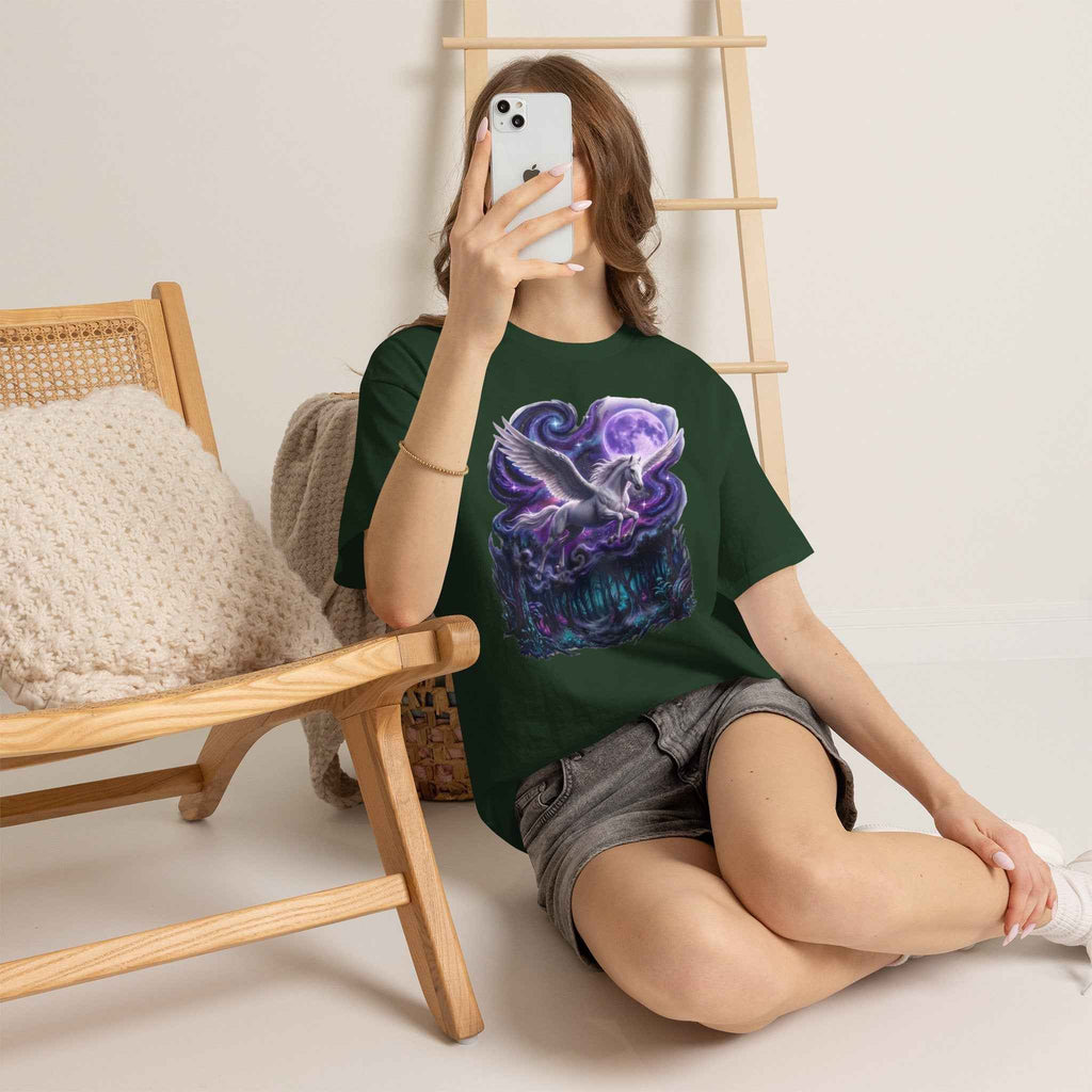 Celestial Pegasus Galaxy Moon Cotton T-Shirt - Cosmic Fantasy Graphic Tee