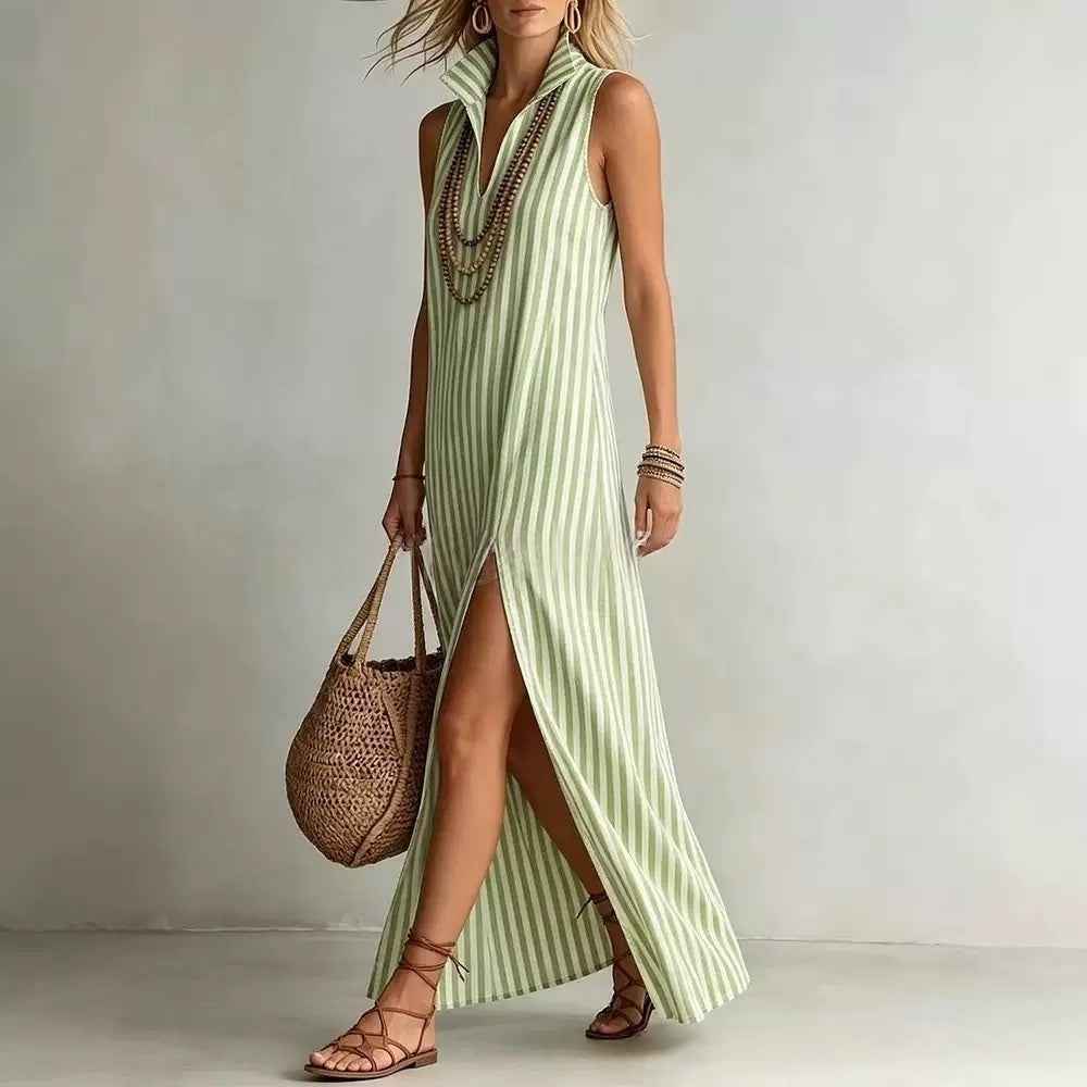 Striped Camisole Dress for Women - Elegant Commuter, A-line Maxi Skirt