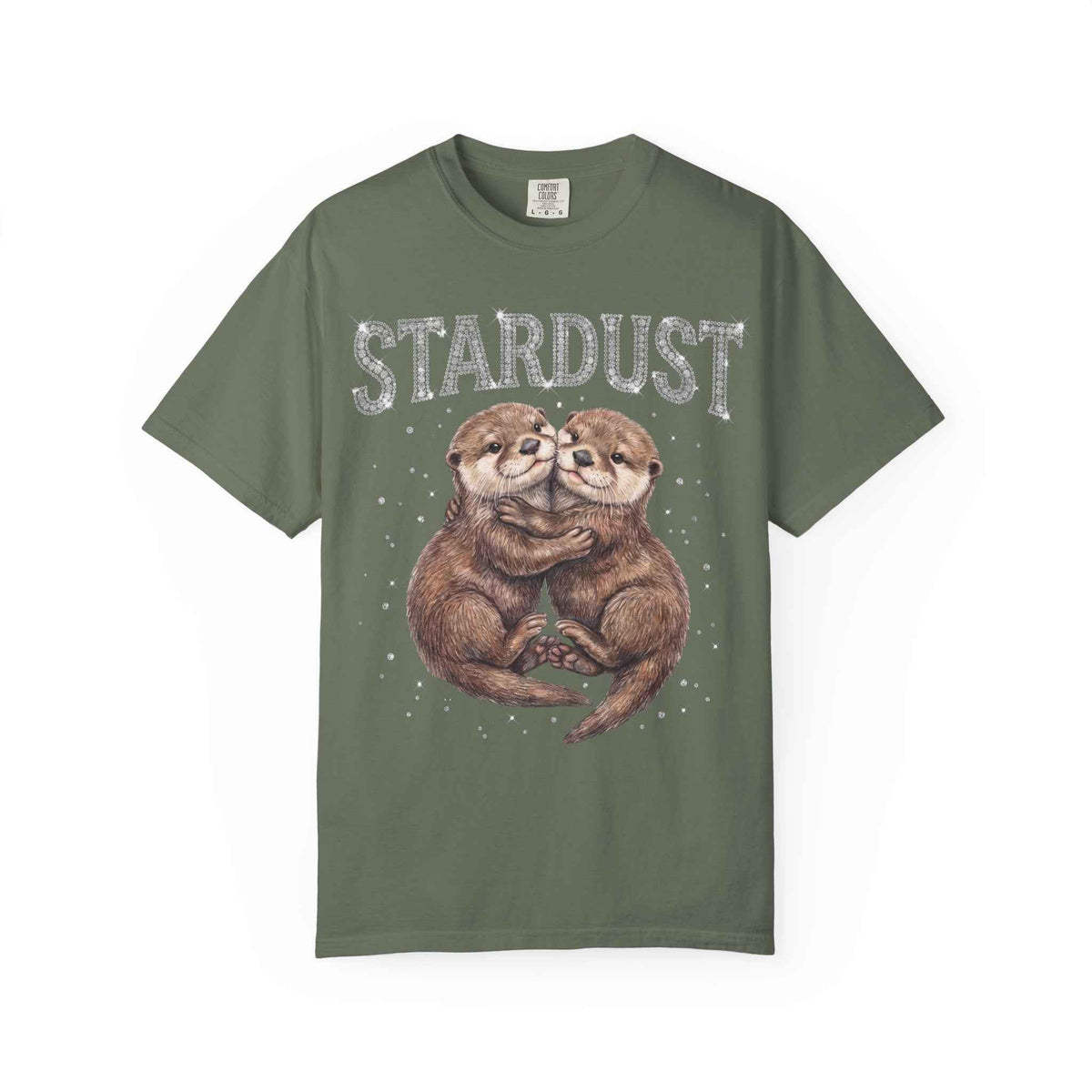 Retro Y2K Stardust Cute Otters Graphic Tee, Heavyweight Rhinestone Font