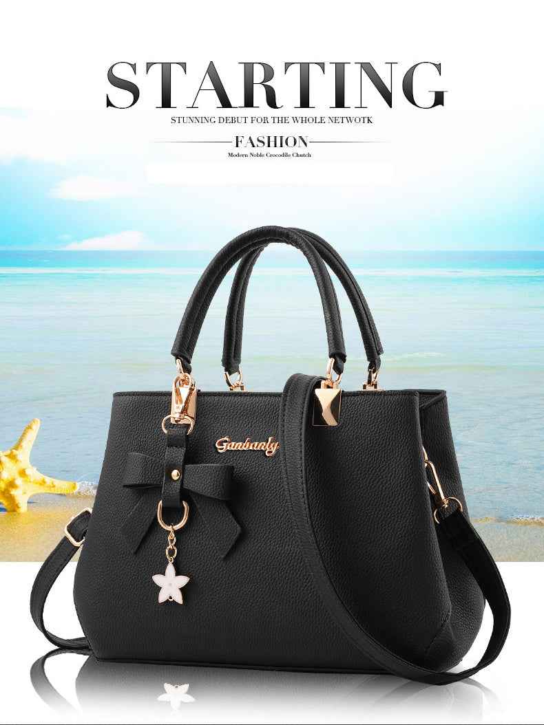 Women's PU Leather Crossbody Bag with Bow Pendant - Fashionable Small Satchel