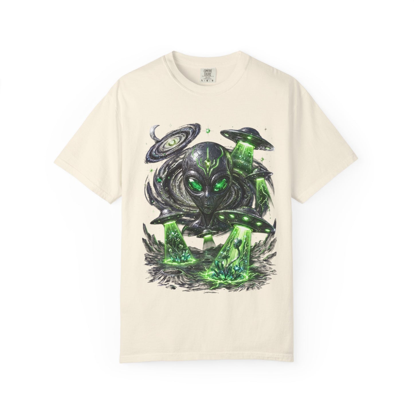 Y2K Cyberpunk Cosmic Space Monster T-Shirt Green Neon Aura Unisex Harajuku Style Streetwear Comfort Colors 1717 Graphic Tee