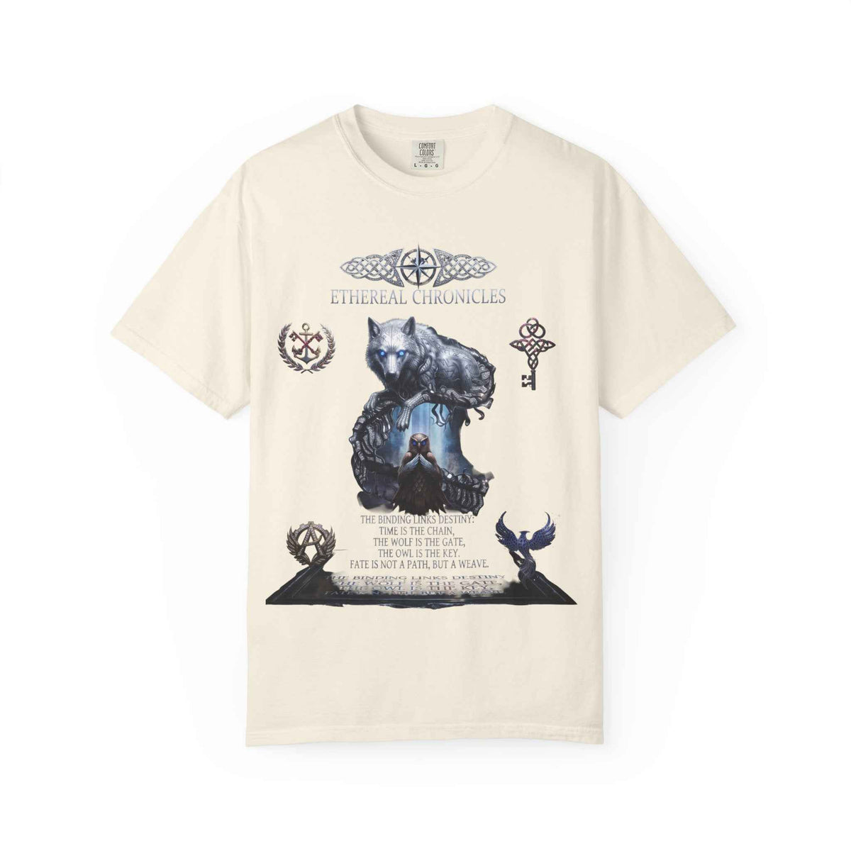 Mythical Wolf & Celestial Owl Graphic Tee, Dark Gothic Heavyweight Unisex