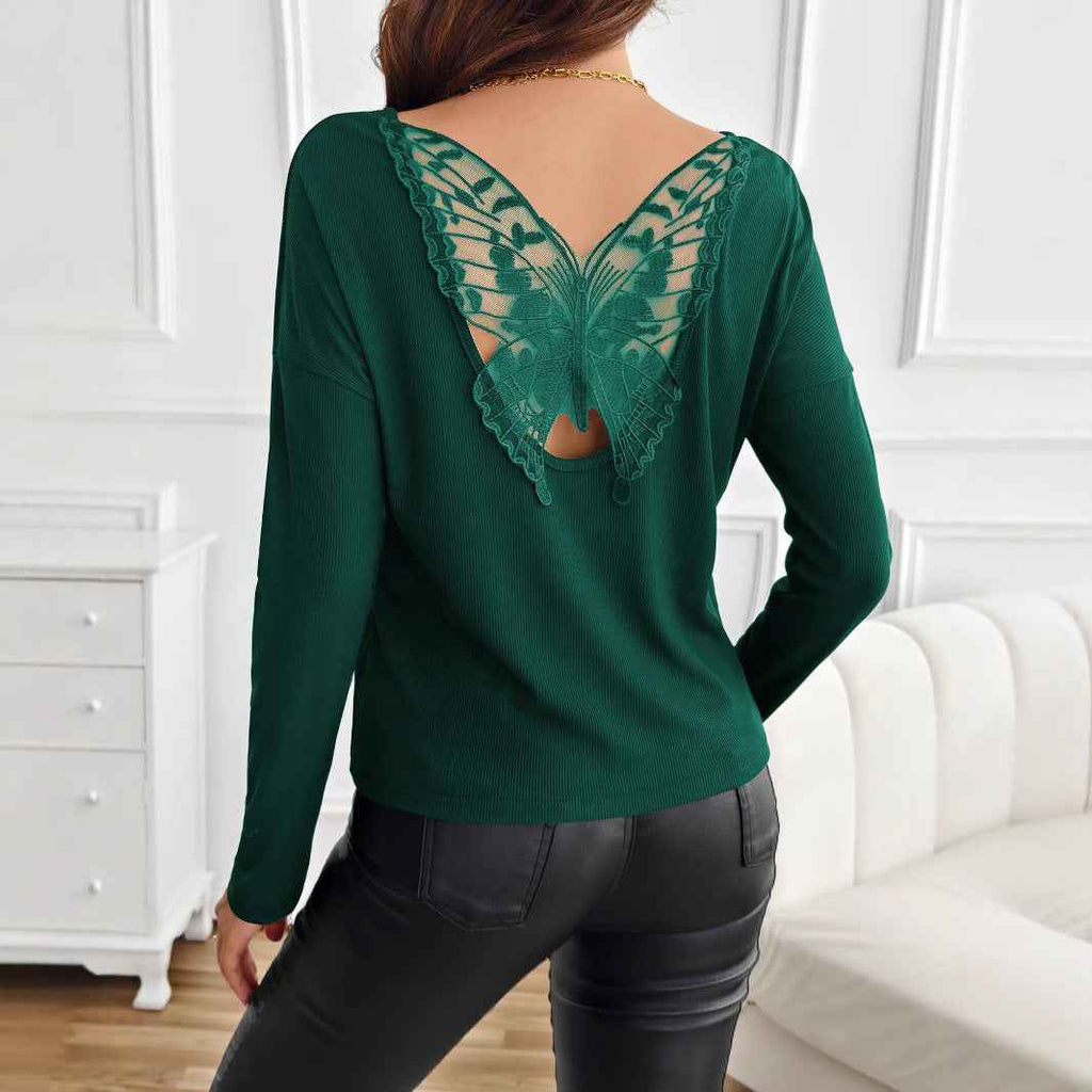 Ribbed Long Sleeve T-Shirt with Back Stitch Detail