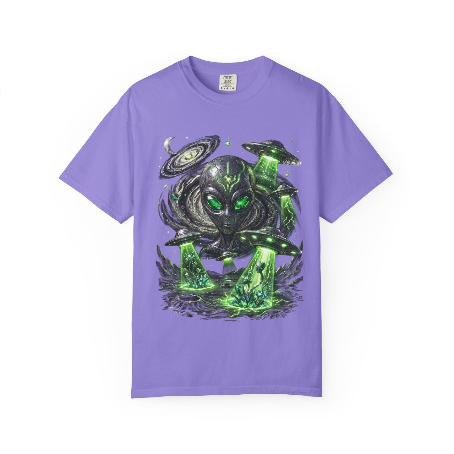 Y2K Cyberpunk Cosmic Space Monster T-Shirt Green Neon Aura Unisex Harajuku Style Streetwear Comfort Colors 1717 Graphic Tee