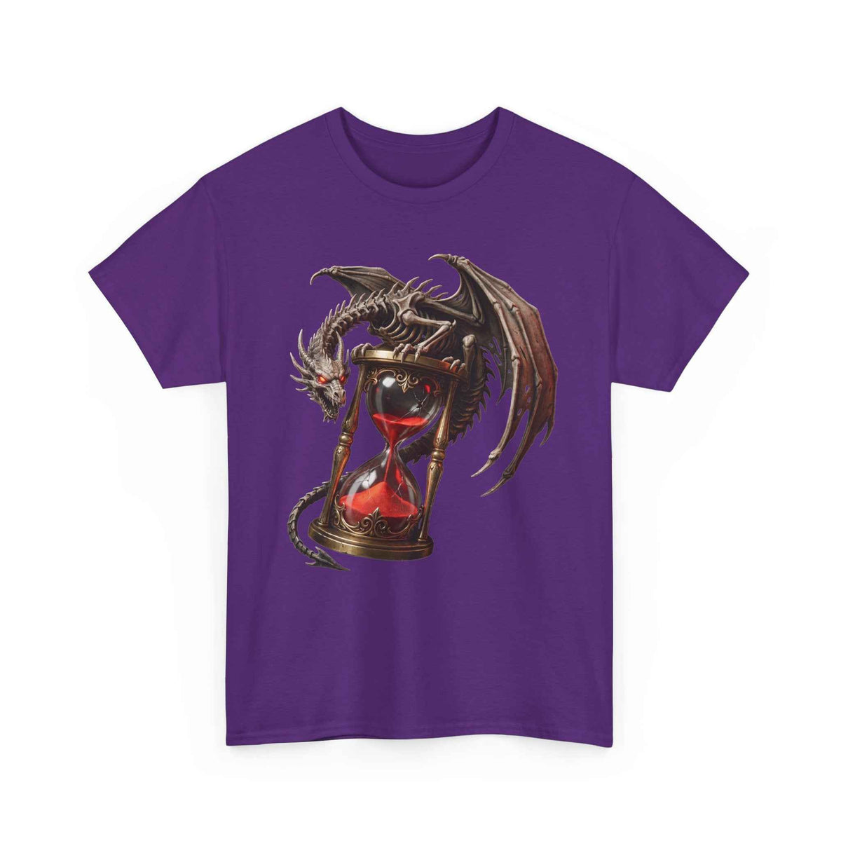 Crimson Dragon Hourglass Graphic Tee - Heavyweight Cotton Dark Fantasy Streetwear T-Shirt