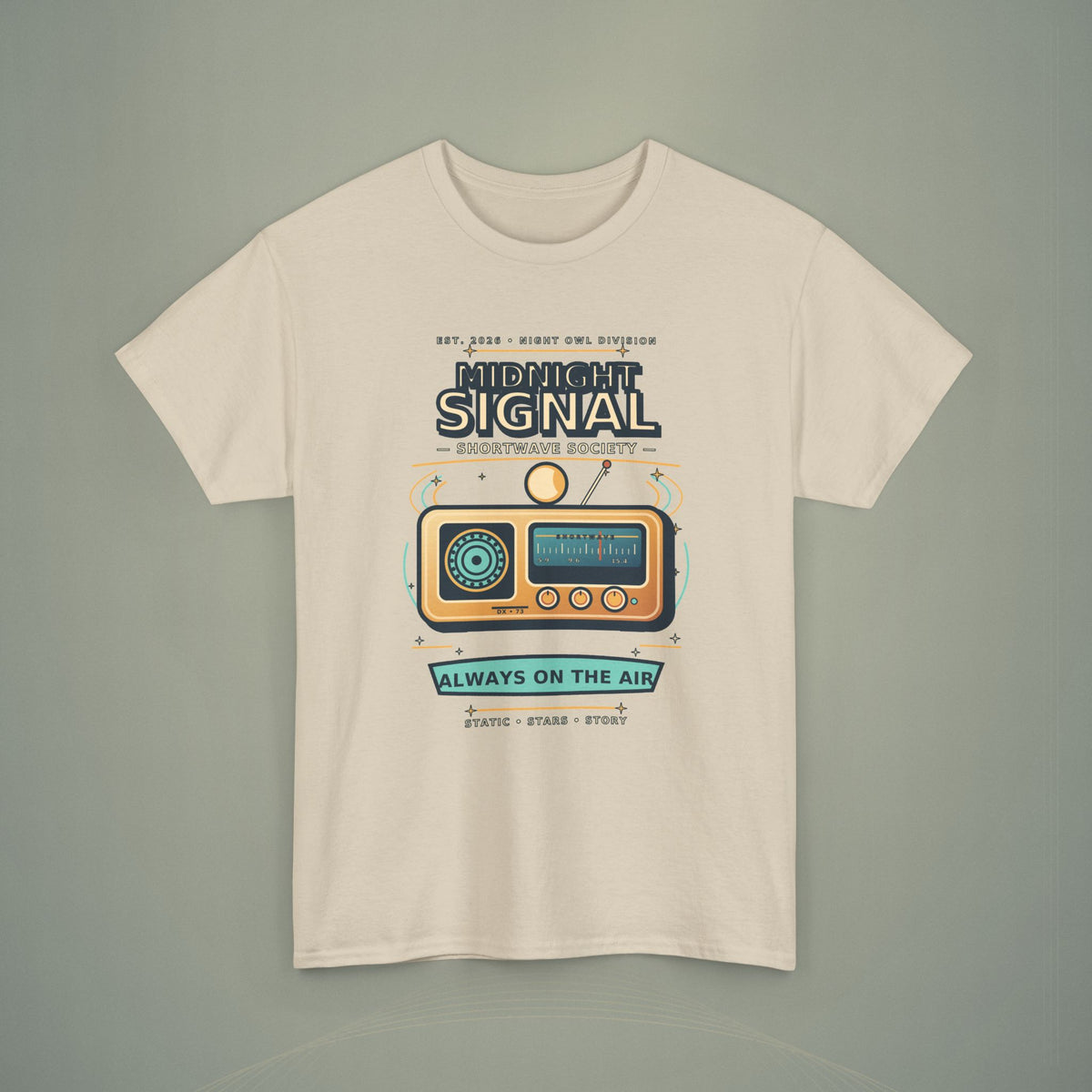 Midnight Signal Shortwave Society Tee | Vintage Ham Radio Operator Graphic Shirt | Gildan 5000