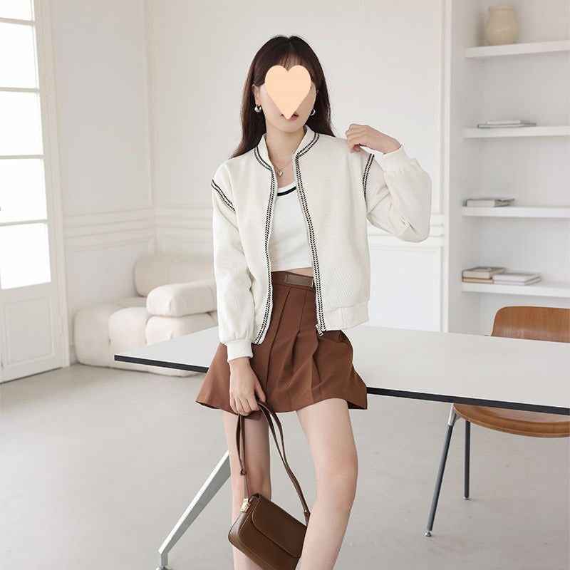 Korean Simple Round Neck Baseball Jacket