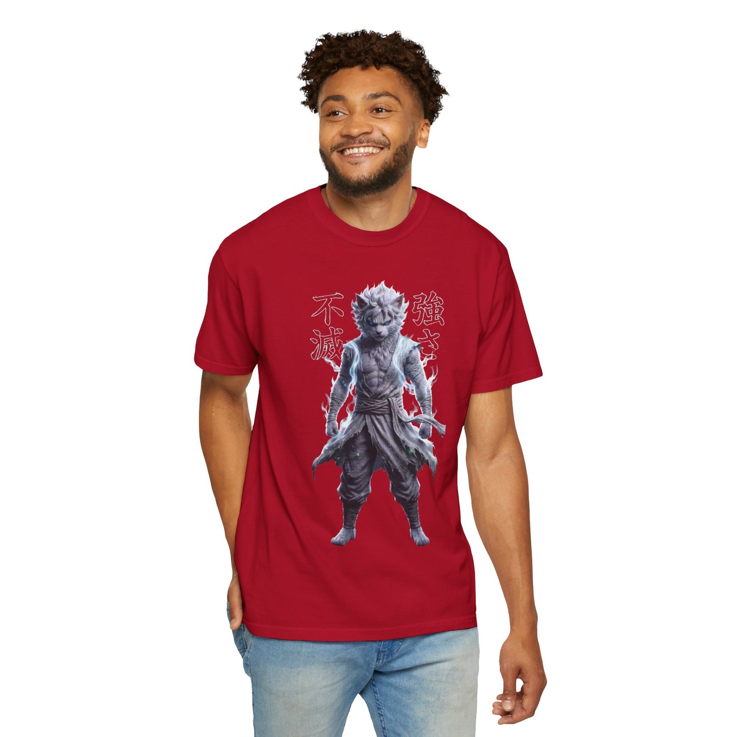 Y2K Cyberpunk Graphic Tee White Silver Cat Warrior Unisex Harajuku Style Streetwear Comfort Colors 1717 T-Shirt