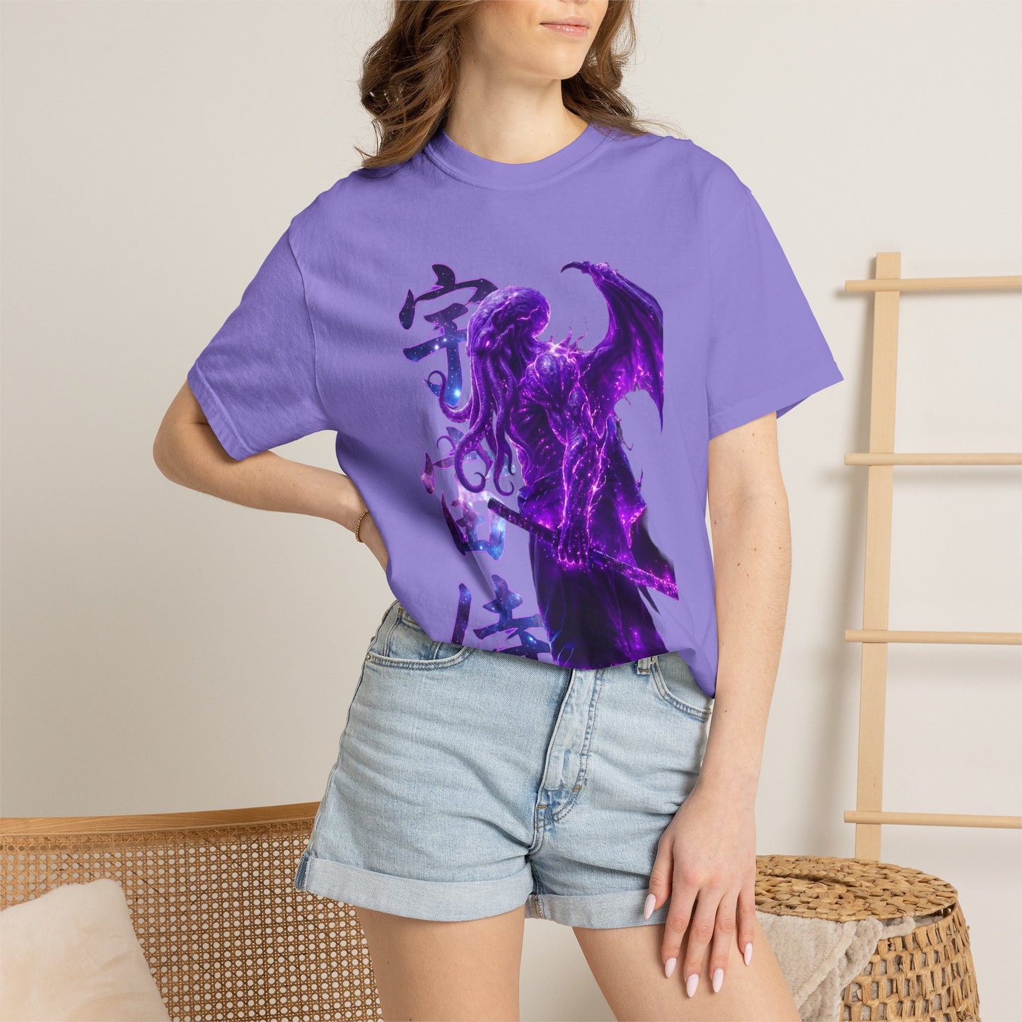 Purple Galaxy Monster Shirt Japanese Aesthetic T Shirt Cosmic Horror Graphic Tee Harajuku Streetwear Comfort Colors 1717 Apparel