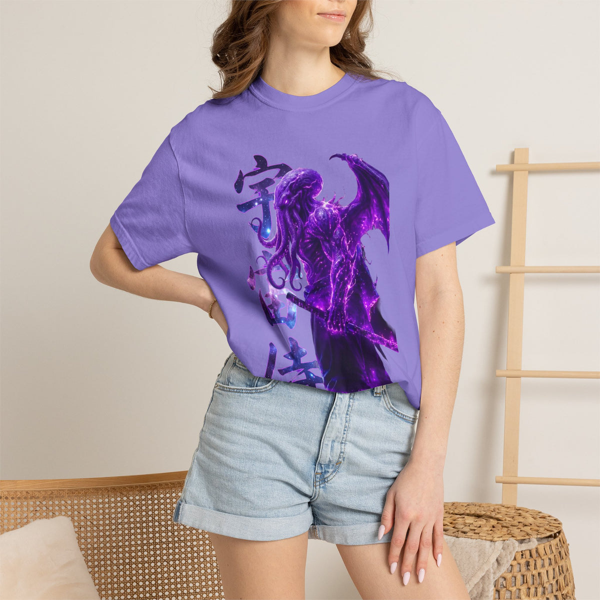 Purple Galaxy Monster Shirt Japanese Aesthetic T Shirt Cosmic Horror Graphic Tee Harajuku Streetwear Comfort Colors 1717 Apparel