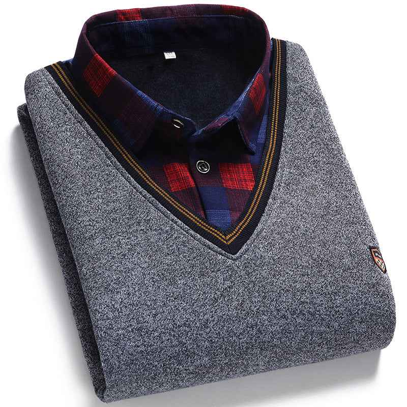 Men's Two-Piece Shirt Collar Oversized Sweater: Comfortable & Trendy