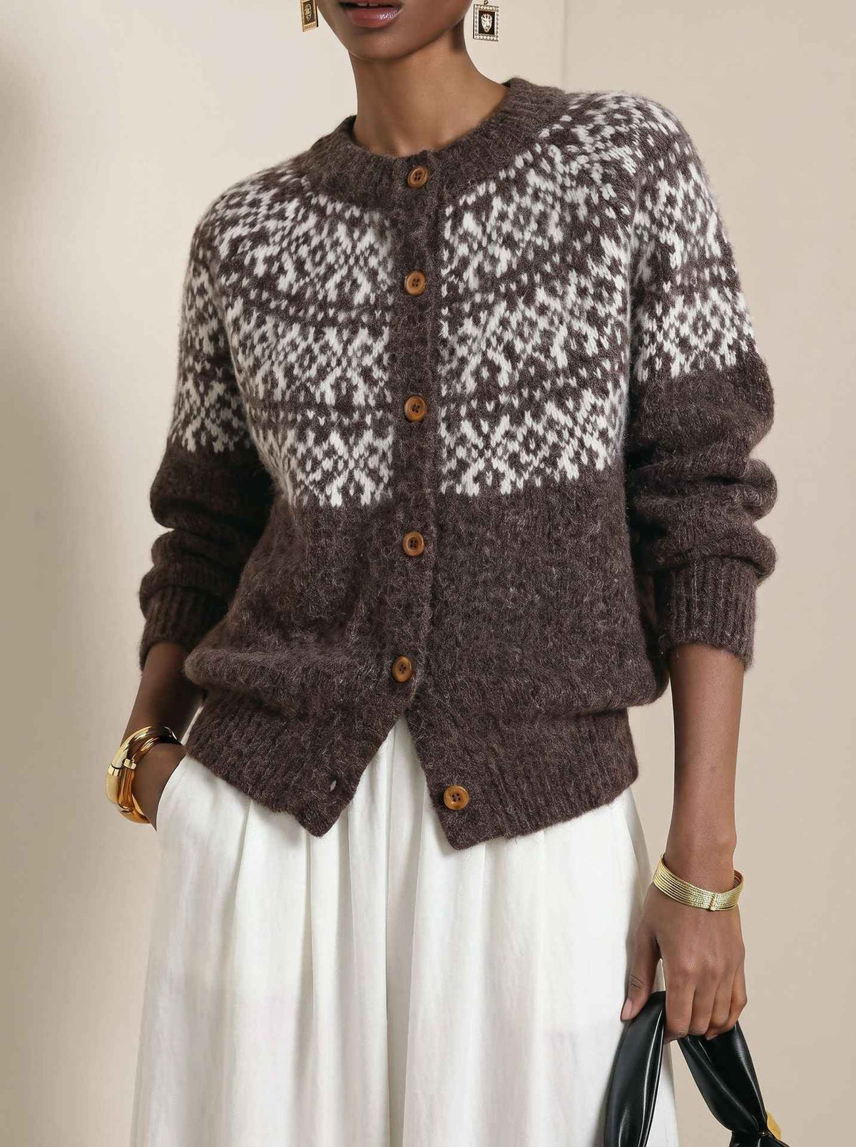 New Vintage-style Crew-neck Oversized Sweater Jacket