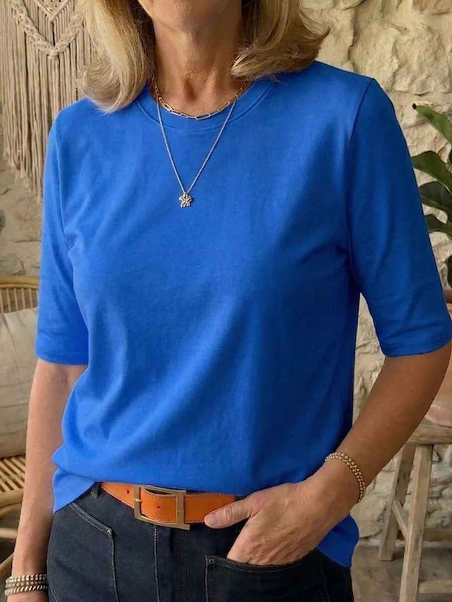 Women's Japanese-Korean Style Pullover T-Shirt, Half Sleeve & Soft Comfort (Polyester)