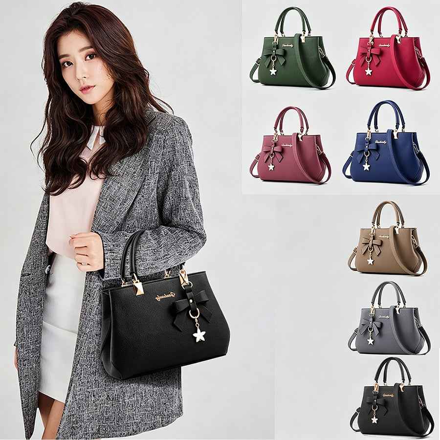 Women's PU Leather Crossbody Bag with Bow Pendant - Fashionable Small Satchel