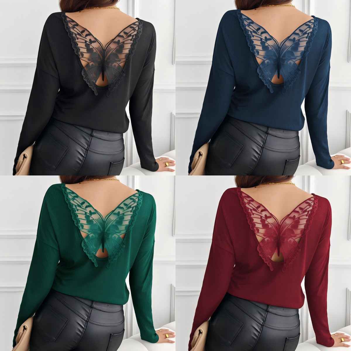 Ribbed Long Sleeve T-Shirt with Back Stitch Detail