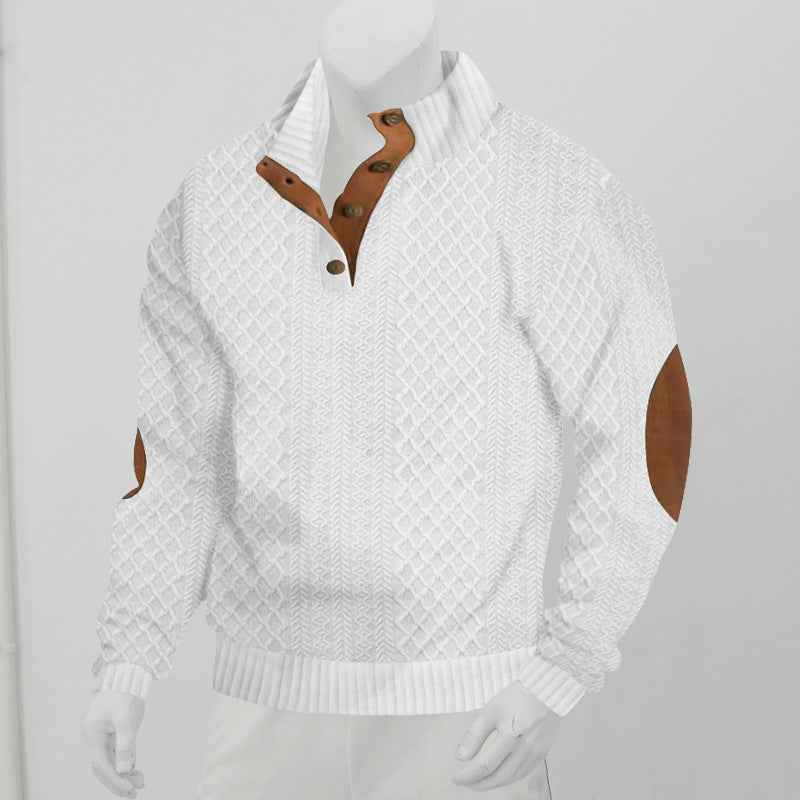Vintage Urban Jacquard Knit Sweater - Heavyweight Stand Collar Long Sleeve Streetwear Pullover