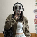 Bomber Jacket Coat Female Loose Long Sleeve Top