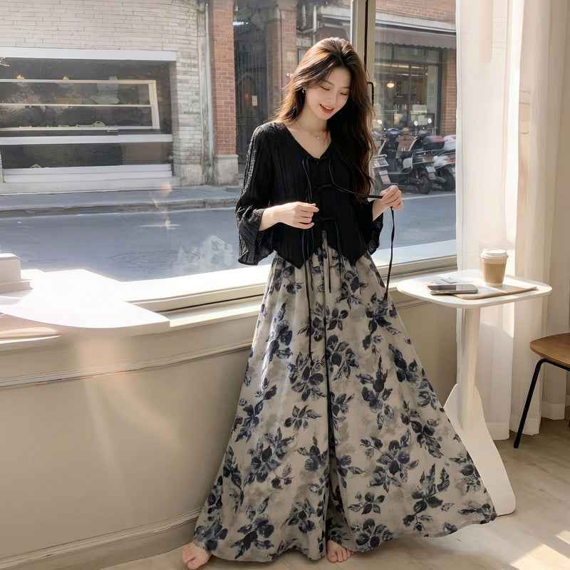 Summer High-Waist Wide-Leg Pants Two-Piece Set