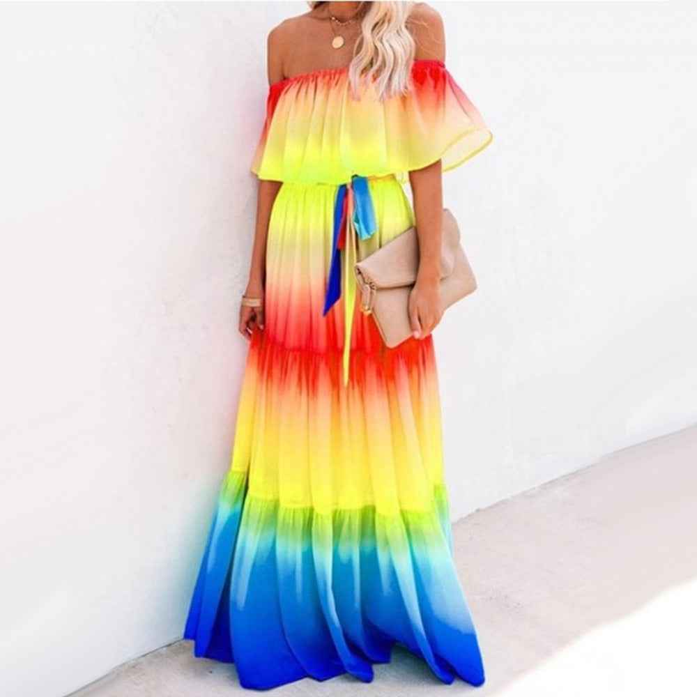 Women's One-Shoulder Gradient Street Style Swing Dress