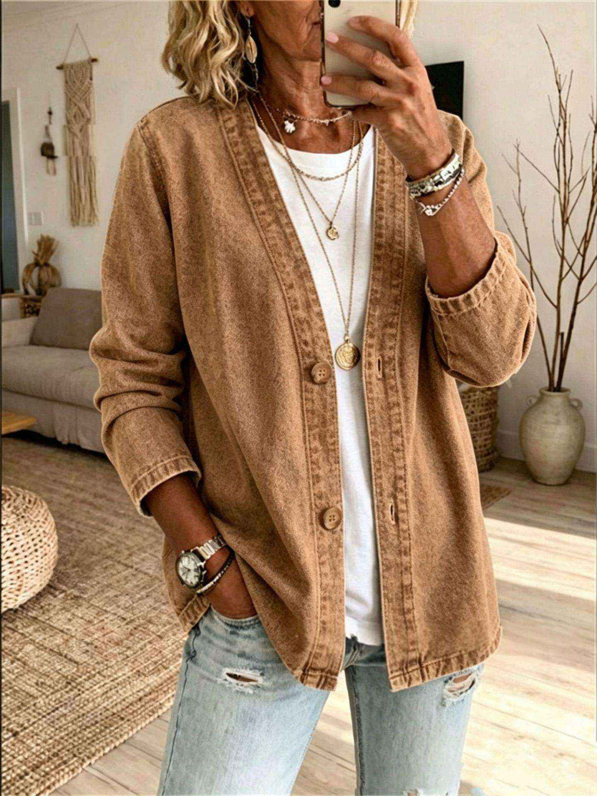 Women's Fashionable Casual Denim Jacket - Comfortable & Stylish Long Sleeve
