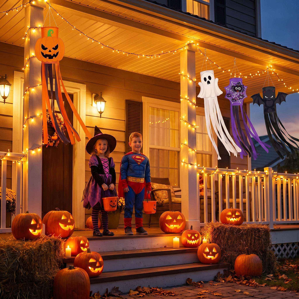 Halloween Windsock Set 4 Pack: Spooky Outdoor Decor for Porches, Gardens & Yards