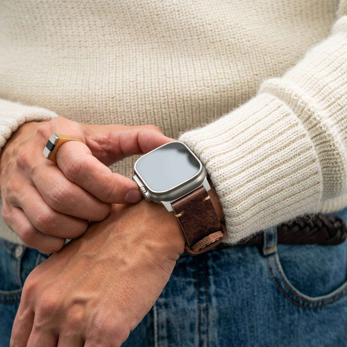 Rugged Vintage Leather Strap for Apple Watch Ultra