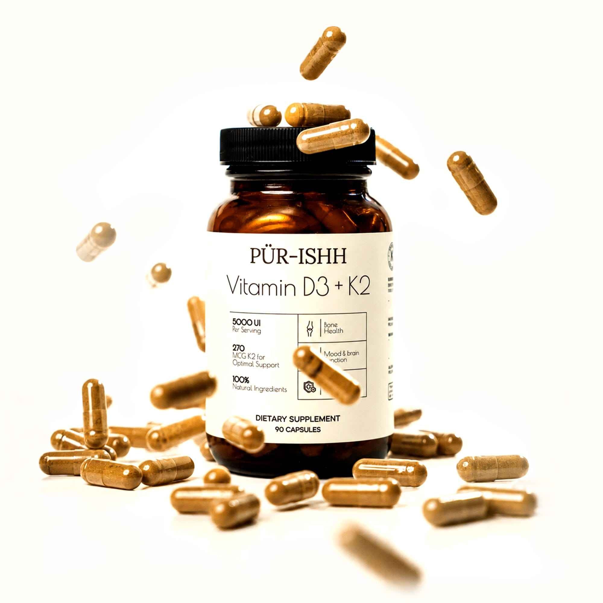 Vitamin D3 and K2 supplement bottle