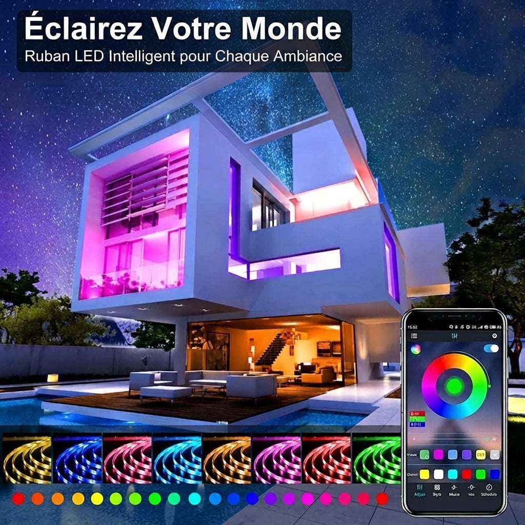 Intelligent RGB LED Strip Light - Bluetooth Sync, 16M Colors, App Control