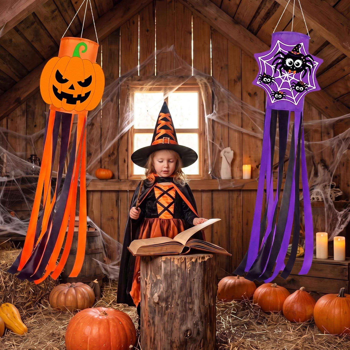 Halloween Windsock Set 4 Pack: Spooky Outdoor Decor for Porches, Gardens & Yards