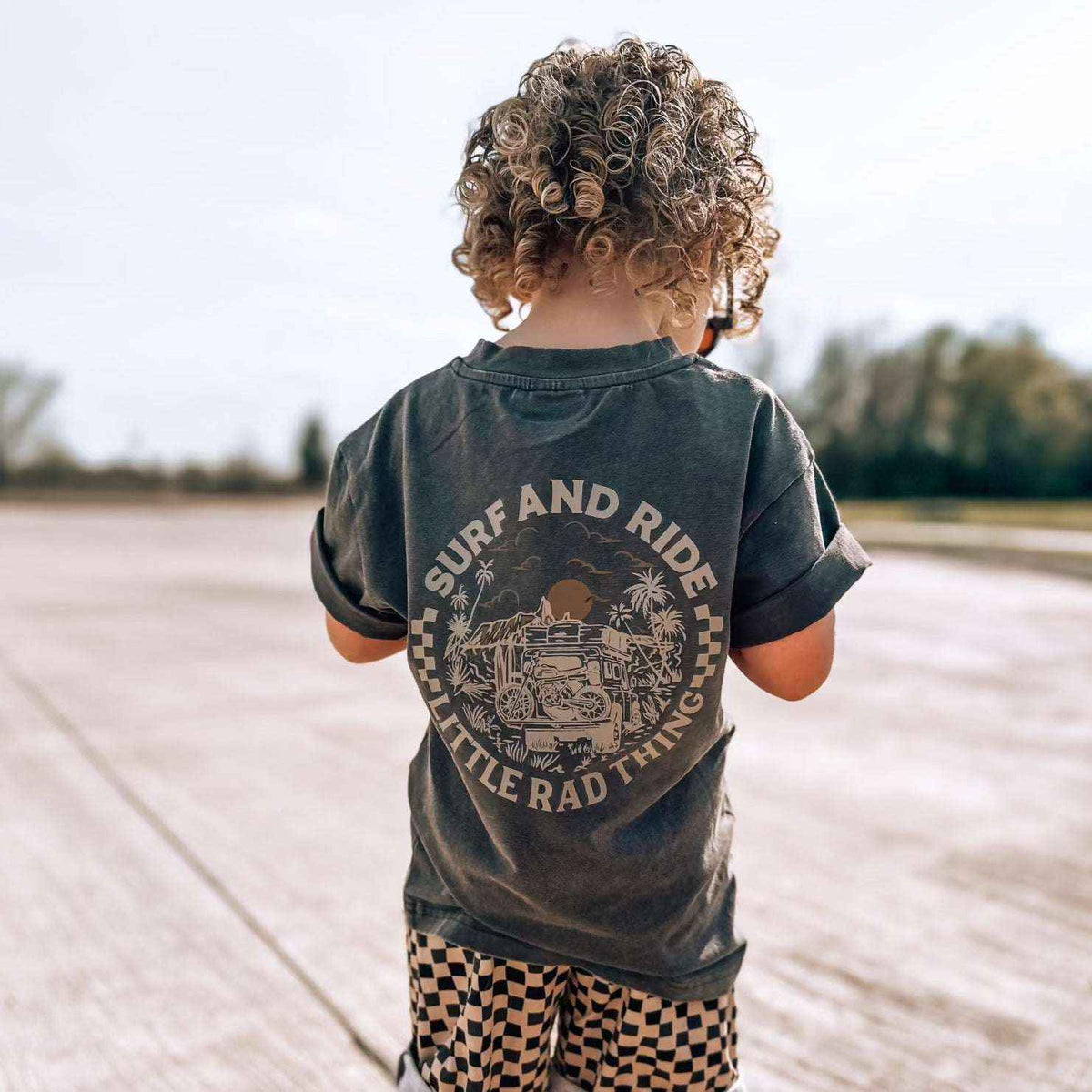 Boys Surf N Ride Tee Coal - Retro Graphic Comfort
