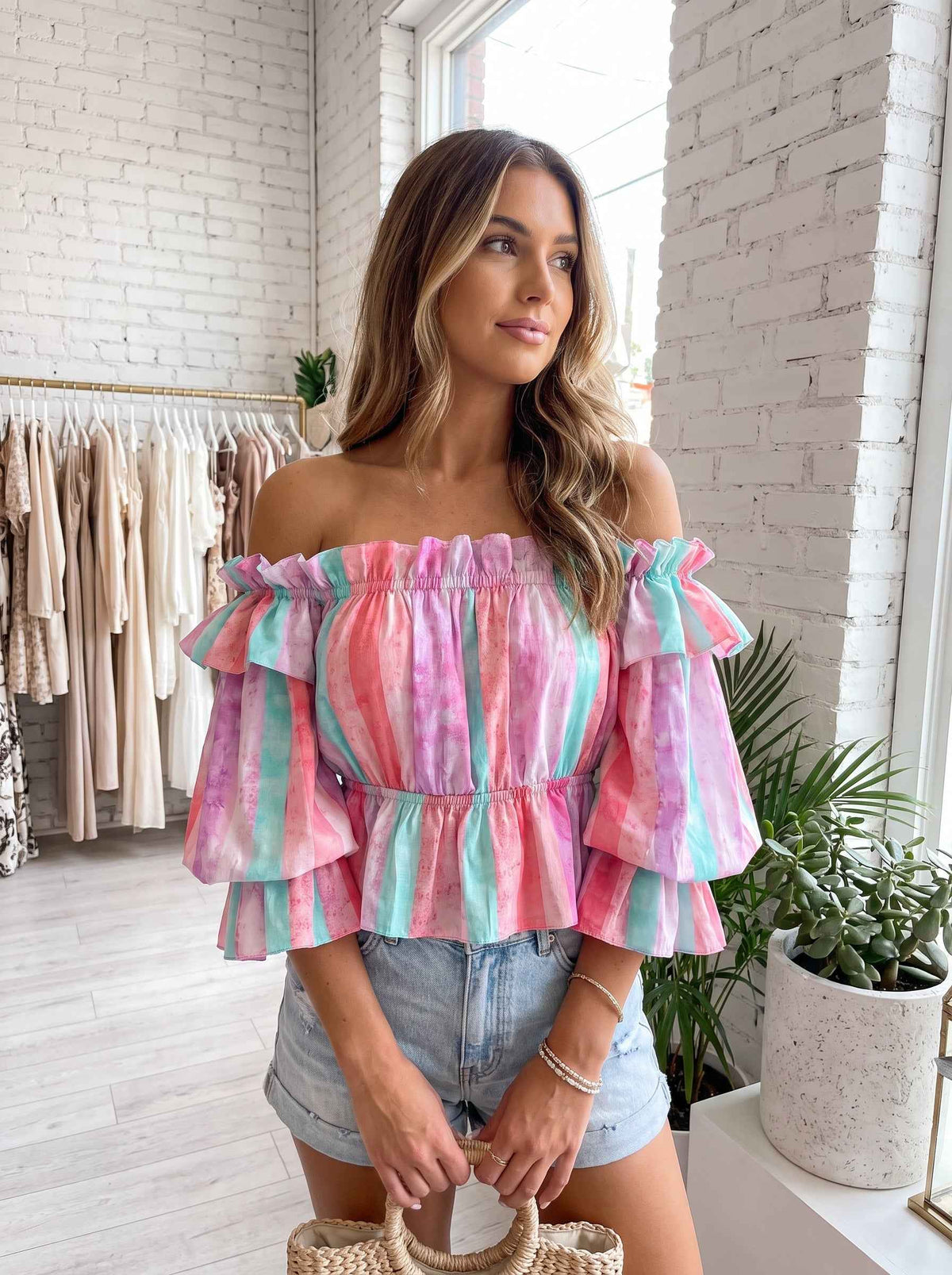 Women's Long Sleeve Check Knit Blouse