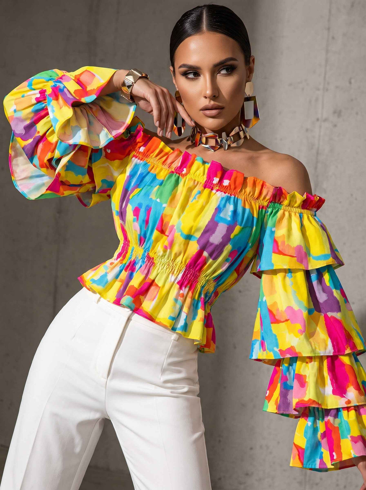 Women's Long Sleeve Check Knit Blouse