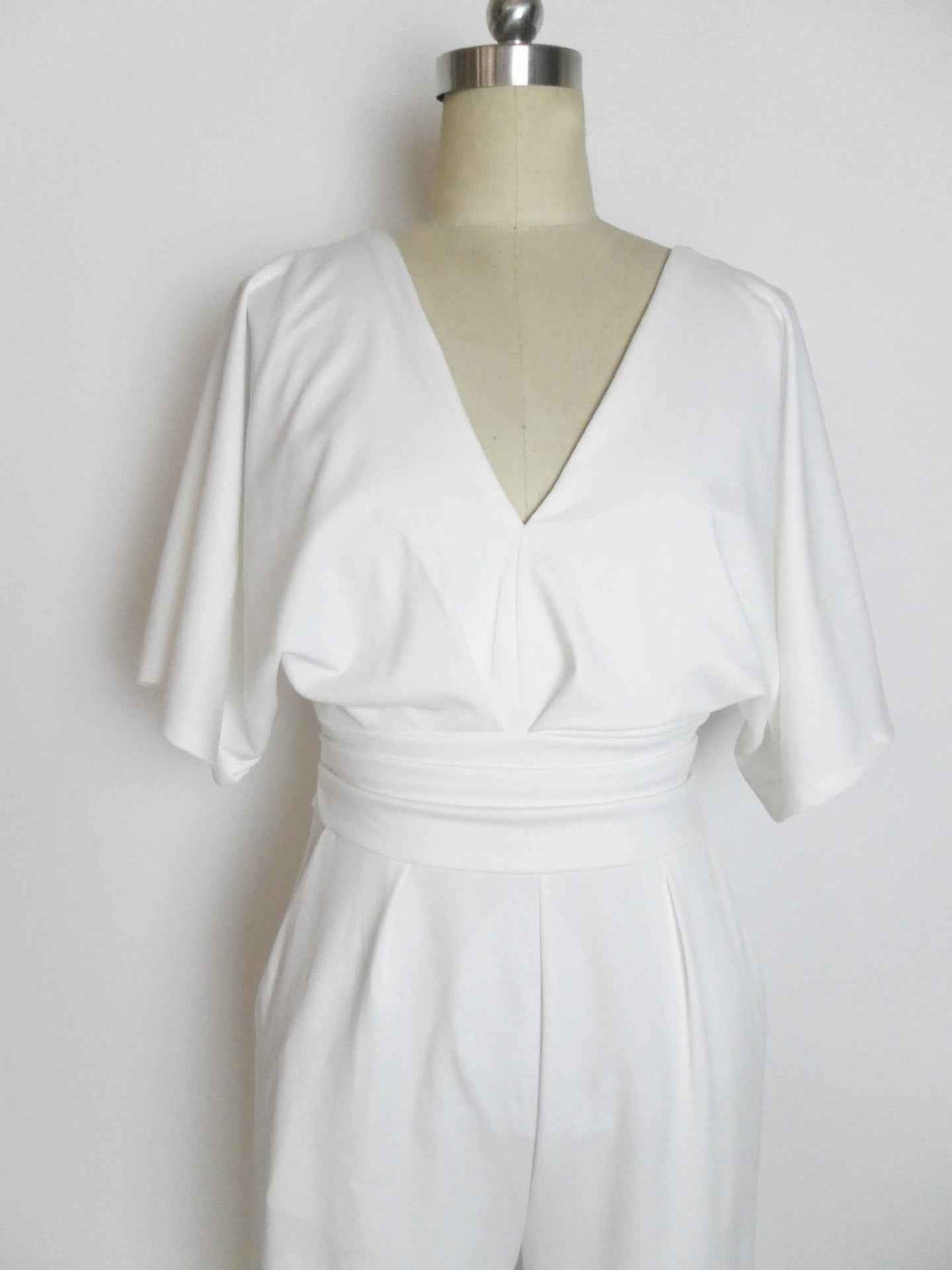 High Waist Wide Leg Jumpsuit with Deep V and Polyester Spandex