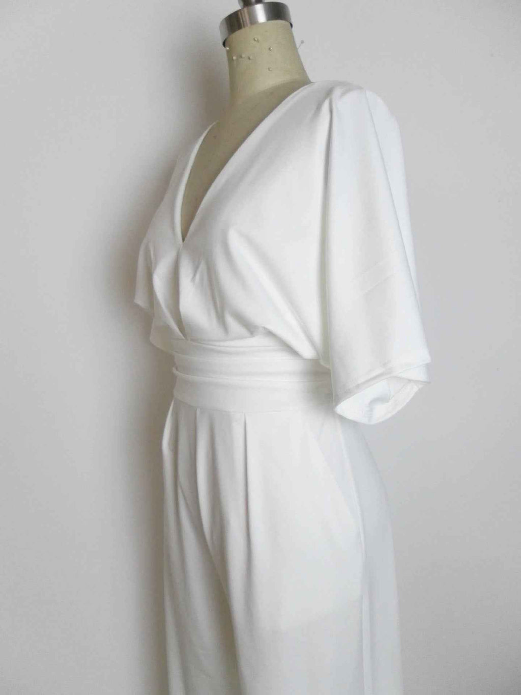 High Waist Wide Leg Jumpsuit with Deep V and Polyester Spandex