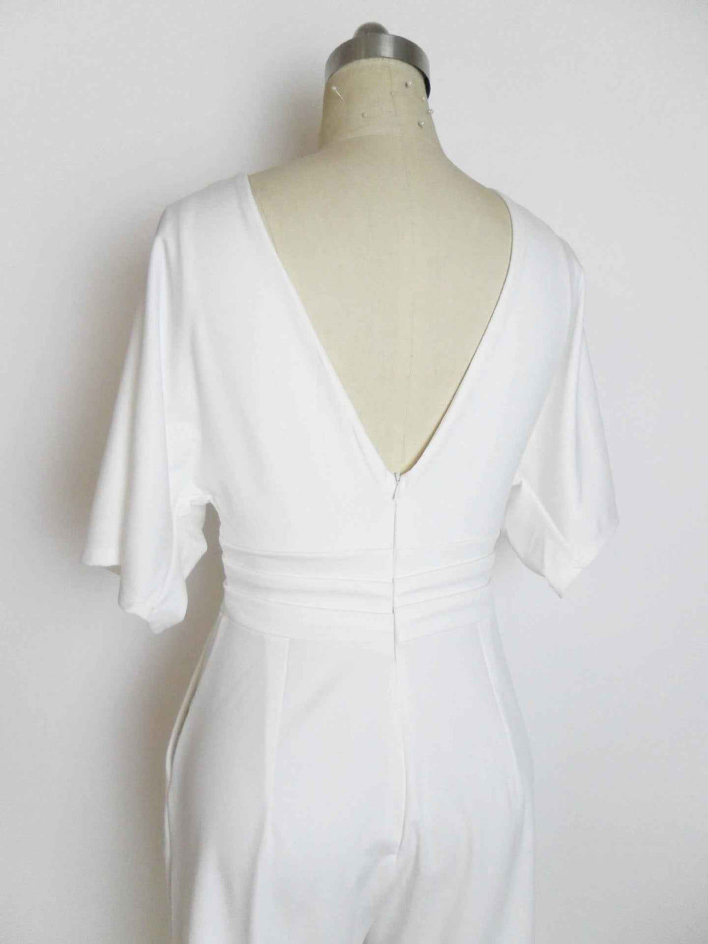 High Waist Wide Leg Jumpsuit with Deep V and Polyester Spandex