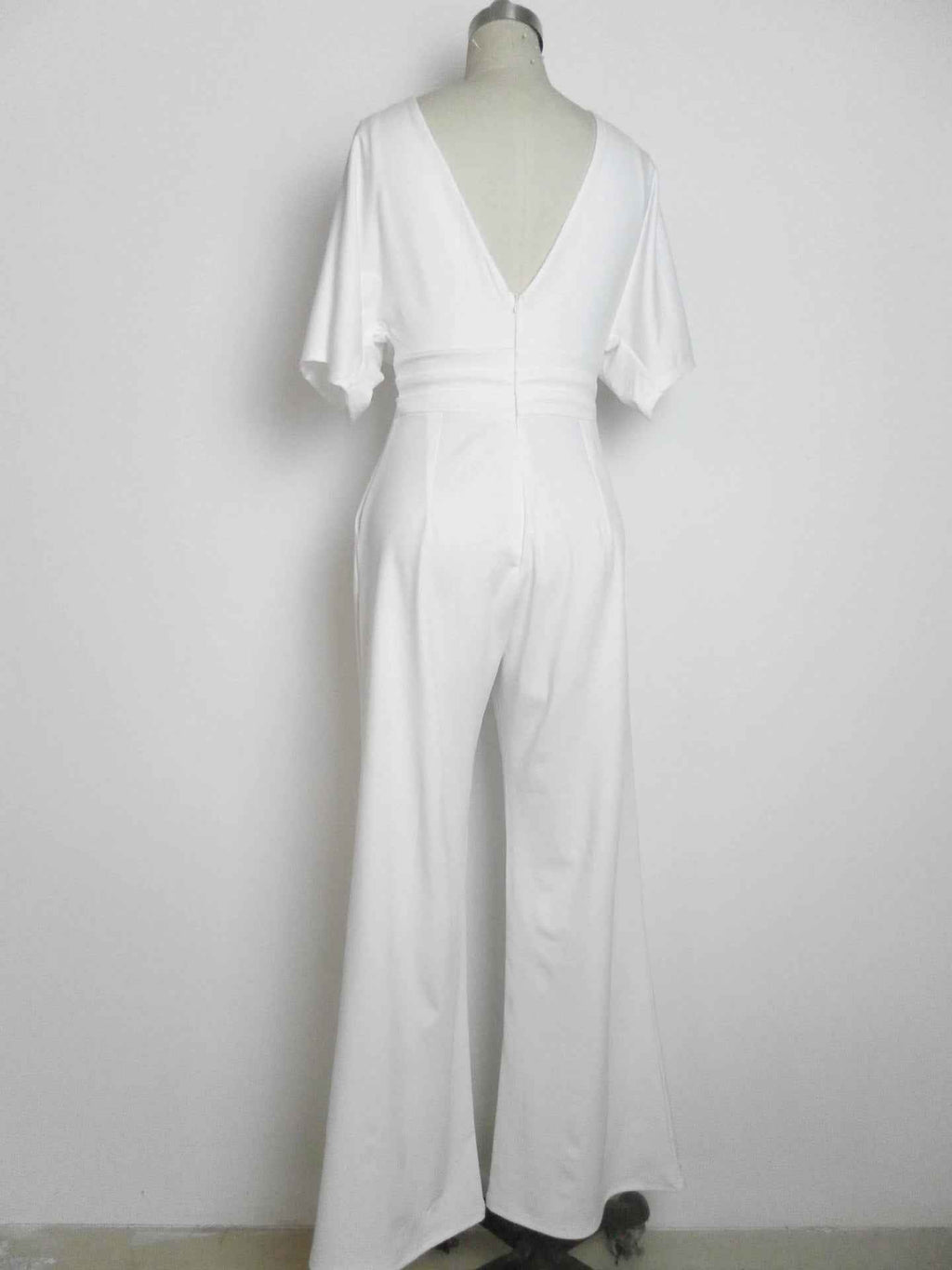 High Waist Wide Leg Jumpsuit with Deep V and Polyester Spandex