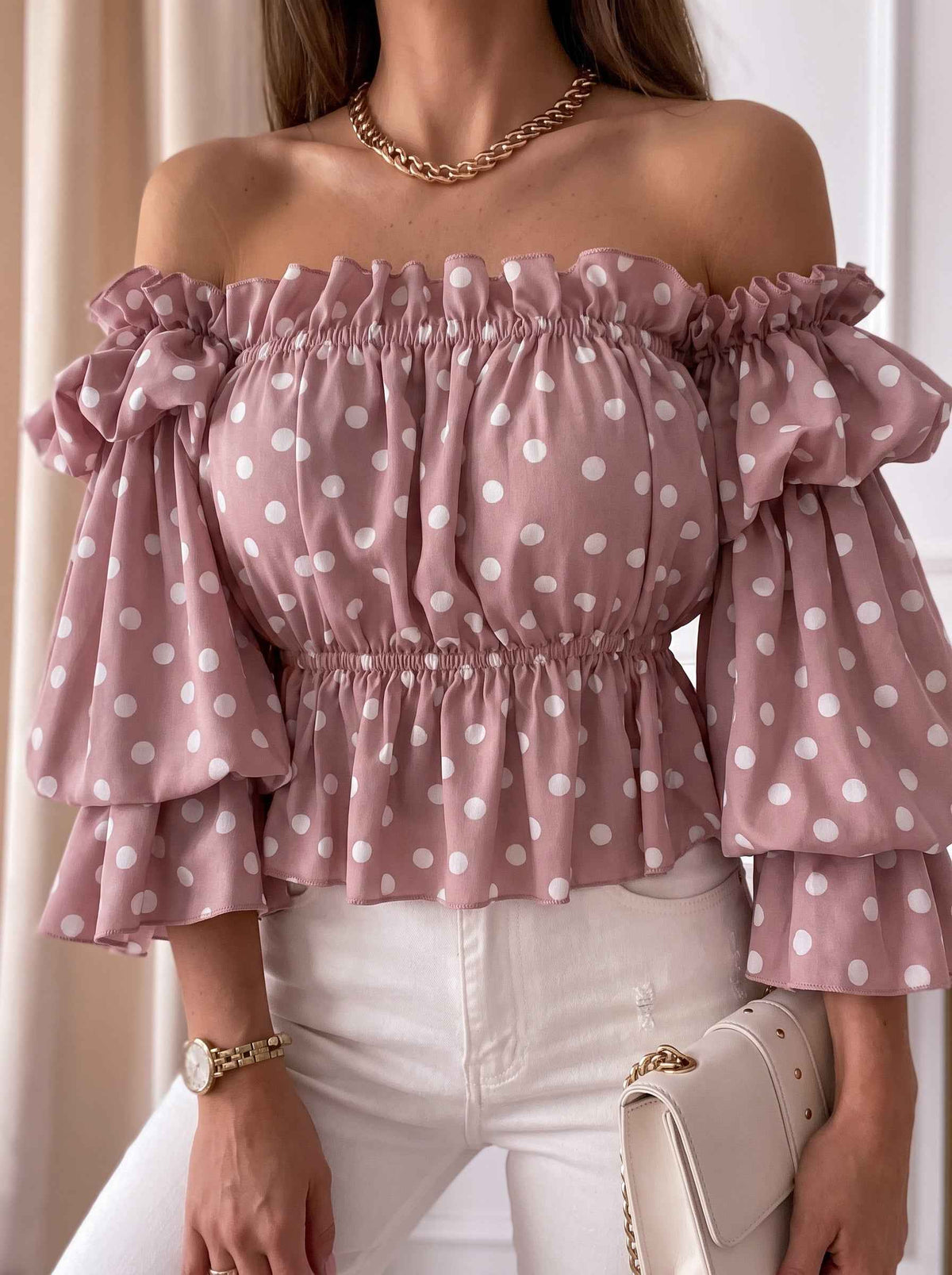Women's Long Sleeve Check Knit Blouse