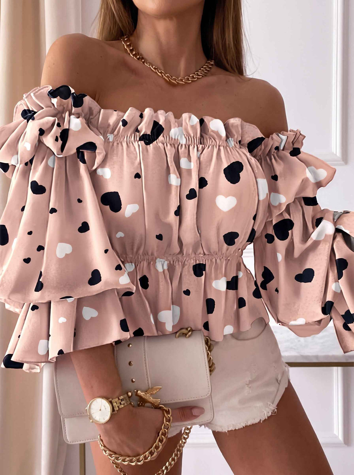 Women's Long Sleeve Check Knit Blouse