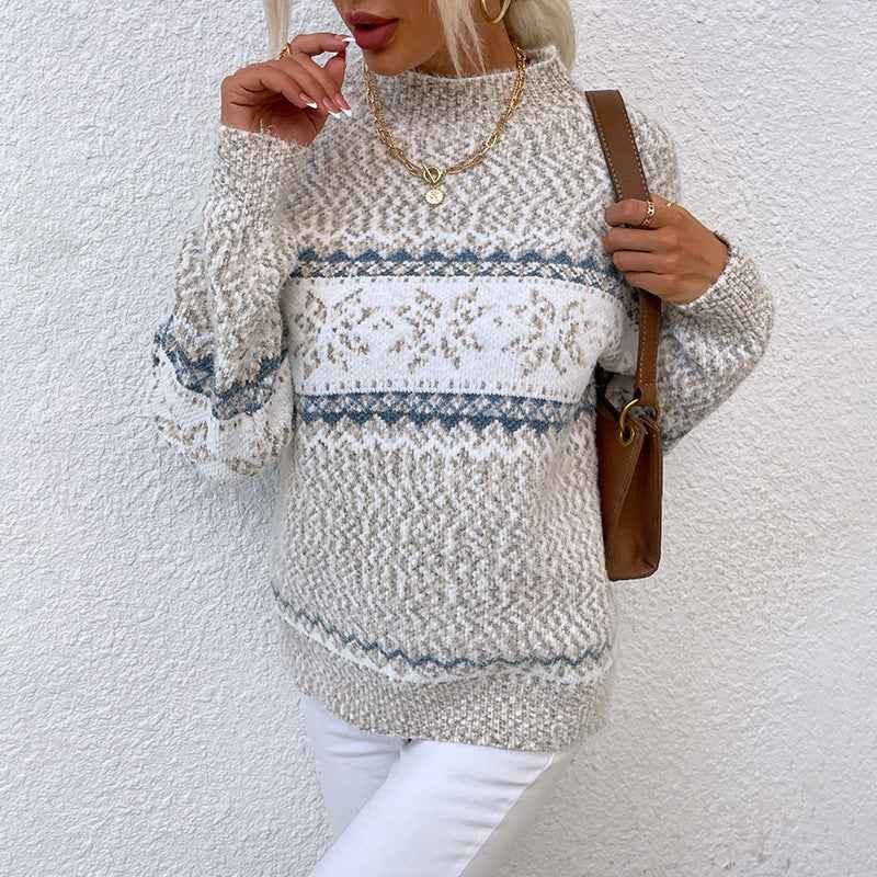 Women's Winter Snowflake Turtleneck Pullover Knit Top, Comfortable & Stylish Winter Sweater