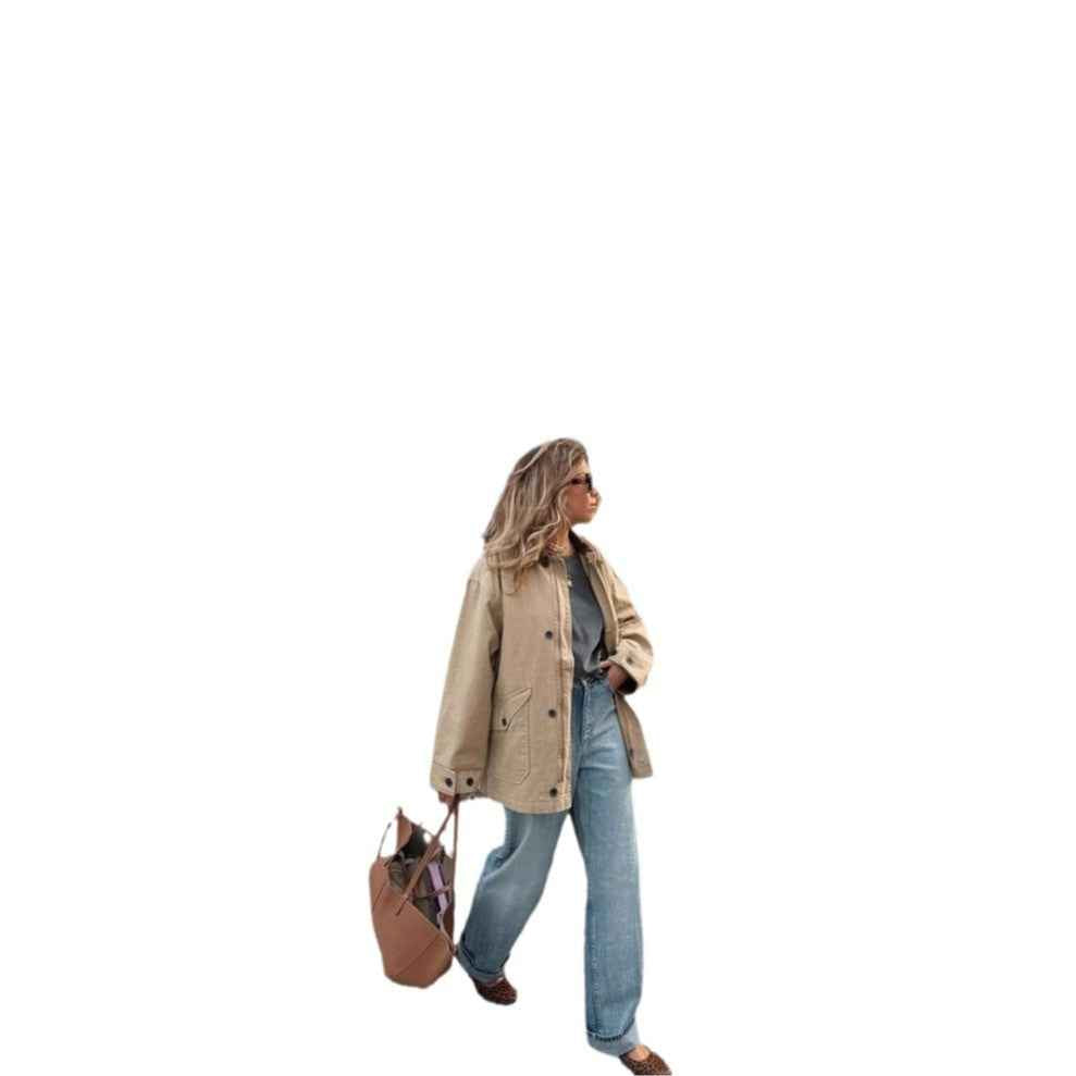 Classic Khaki Trench Coat with Lapel Collar