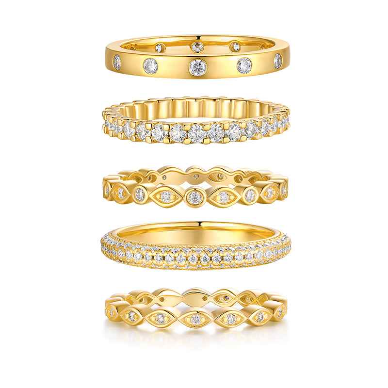 Starlight Eternity Moissanite Ring Set - 5-Piece Stacking Jewelry