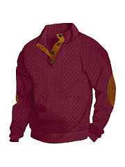 Vintage Urban Jacquard Knit Sweater - Heavyweight Stand Collar Long Sleeve Streetwear Pullover