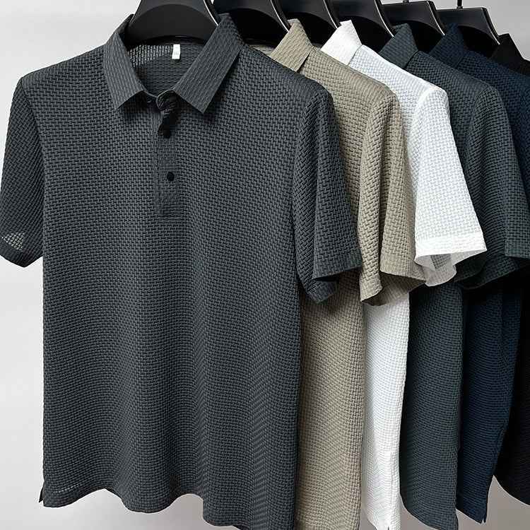 Men's Lightweight Ice Silk Mesh Knit Polo Shirt - Breathable Urban Streetwear
