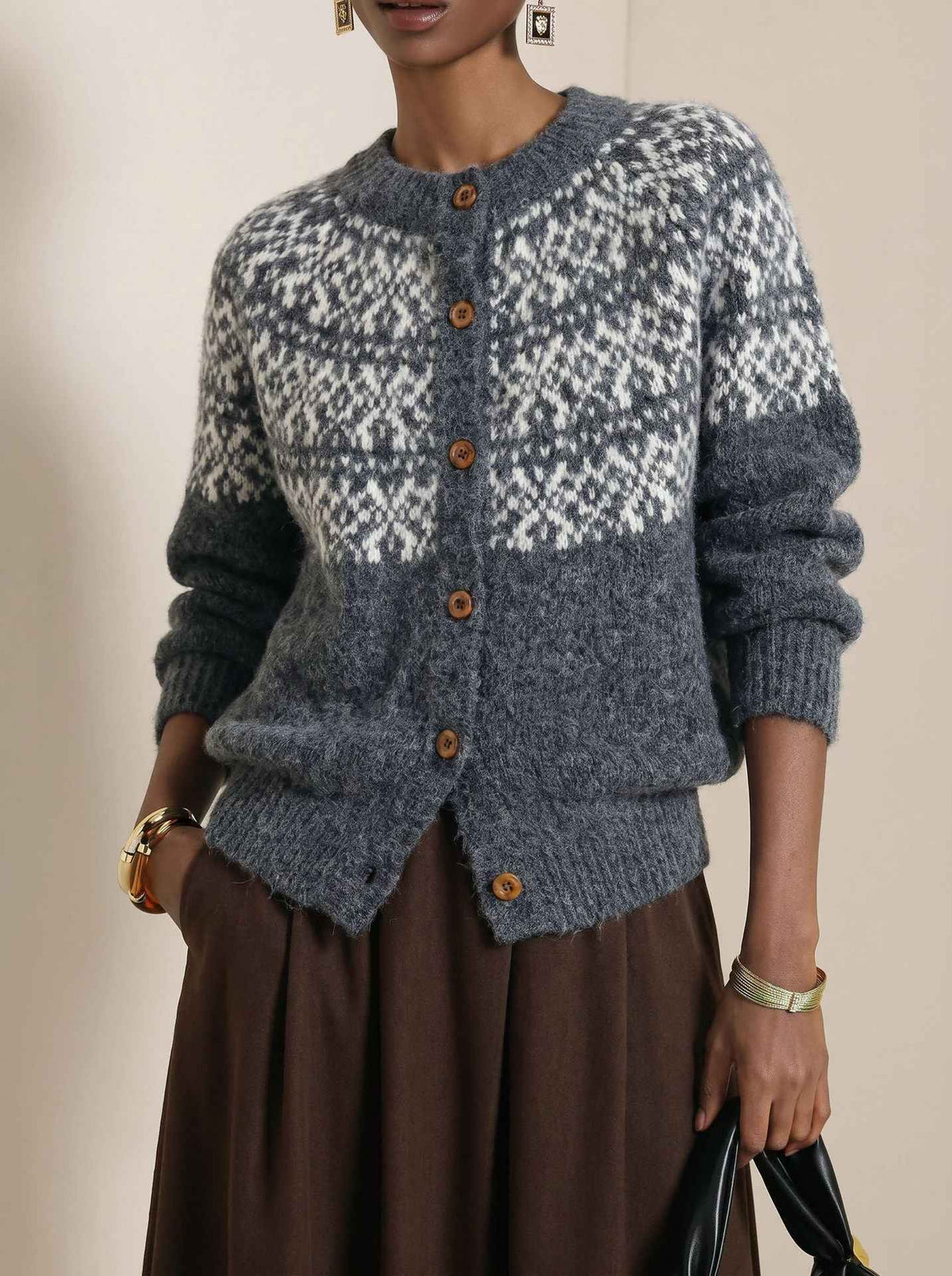 New Vintage-style Crew-neck Oversized Sweater Jacket