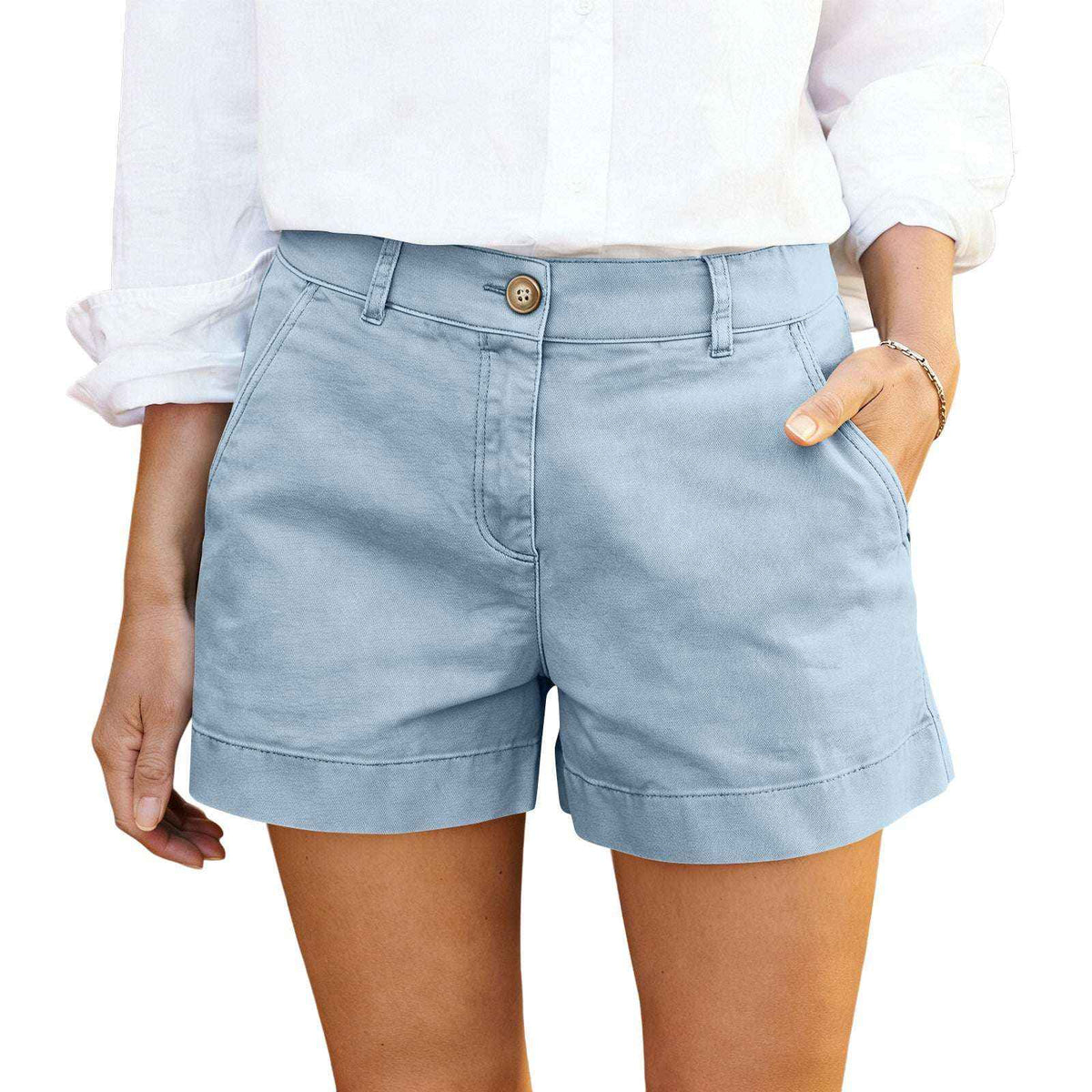 Women's High-Waisted Bermuda Shorts - Twill Cotton Casual & Elegant